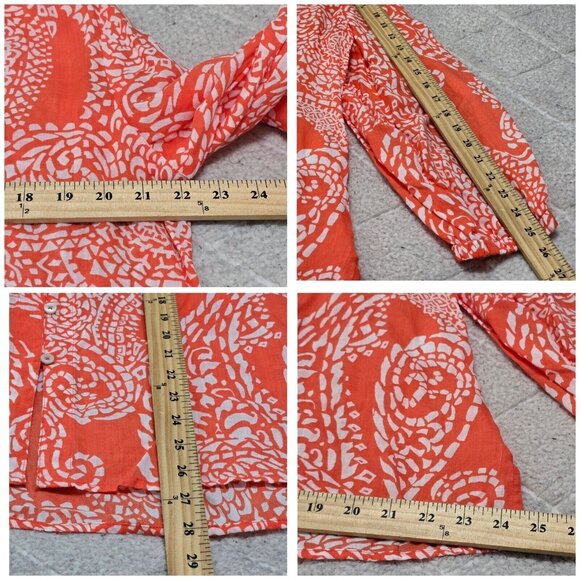 Chicos Womens Orange Paisley Button‎ Up Blouse Long Sleeve Split Neck Size 14 - Picture 10 of 11